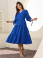 Janasya Bright Rayon Solid Tiered Dress