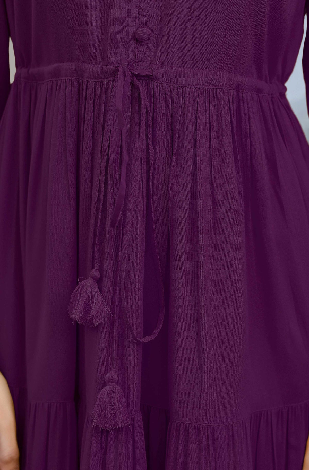 Janasya Dark Rayon Solid Tiered Dress