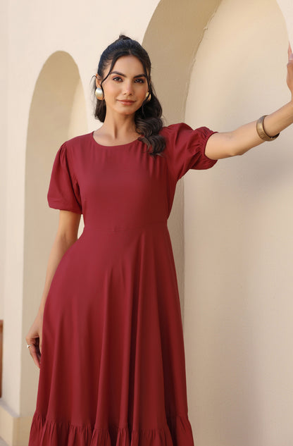 Janasya Dark Rayon Solid A-Line Dress