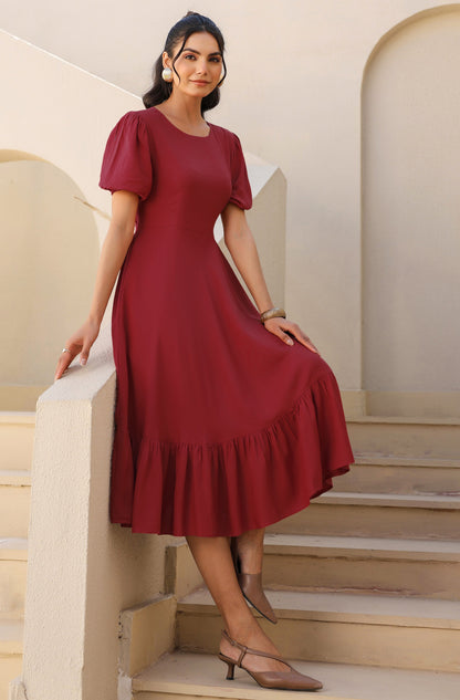 Janasya Dark Rayon Solid A-Line Dress