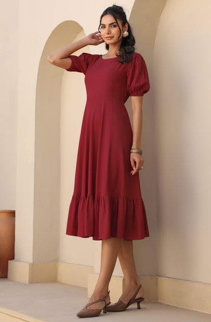 Janasya Dark Rayon Solid A-Line Dress