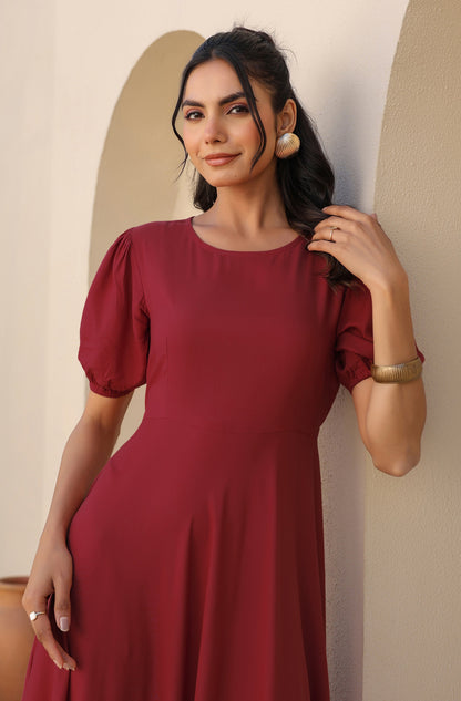 Janasya Dark Rayon Solid A-Line Dress