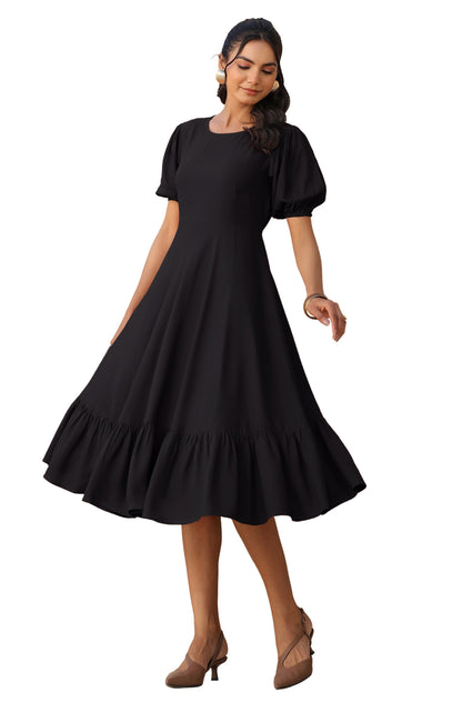 Janasya Dark Rayon Solid A-Line Dress