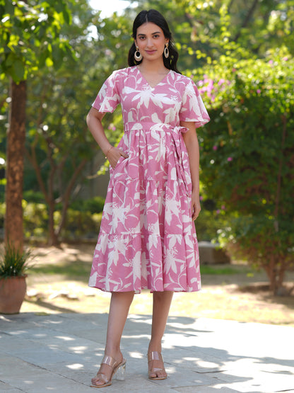 Janasya Light Cotton Floral Tiered Dress