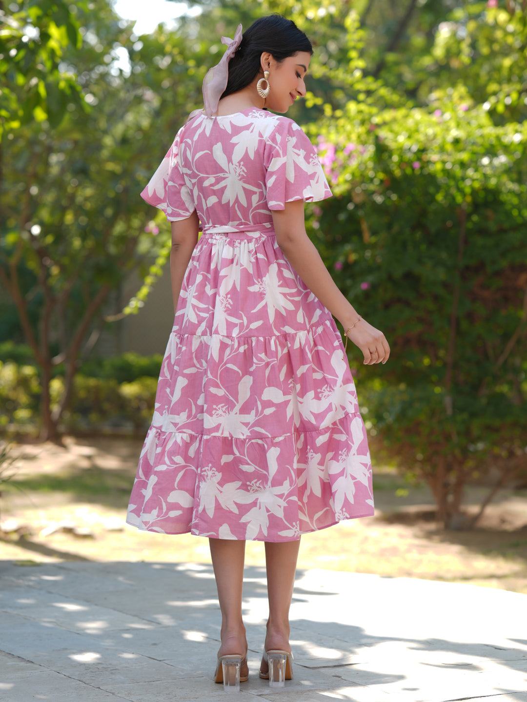 Janasya Light Cotton Floral Tiered Dress