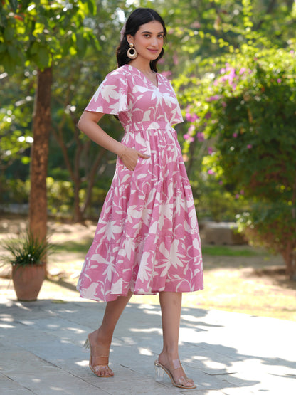 Janasya Light Cotton Floral Tiered Dress