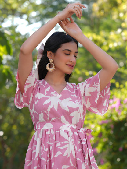 Janasya Light Cotton Floral Tiered Dress