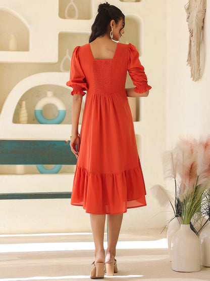 Janasya Light Cotton Solid A-Line Dress