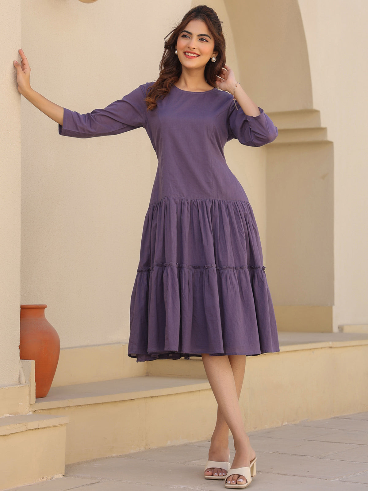 Janasya Light Cotton Solid A-Line DRESS