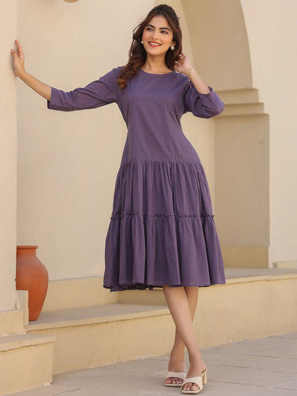 Janasya Light Cotton Solid A-Line DRESS