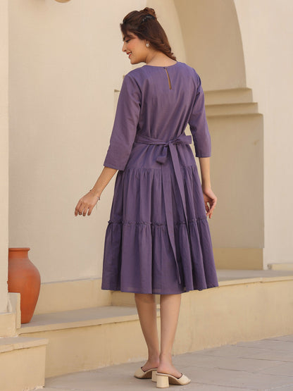 Janasya Light Cotton Solid A-Line DRESS