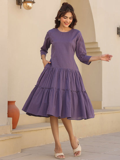 Janasya Light Cotton Solid A-Line DRESS