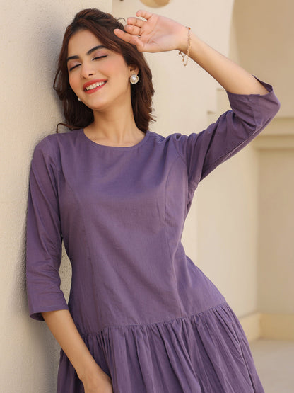 Janasya Light Cotton Solid A-Line DRESS