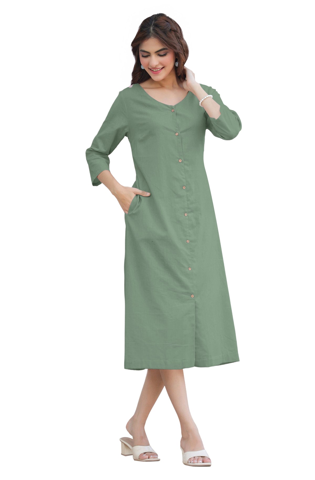 Janasya Light Cotton Solid Straight Dress