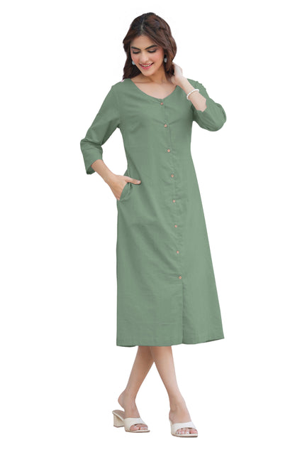Janasya Light Cotton Solid Straight Dress