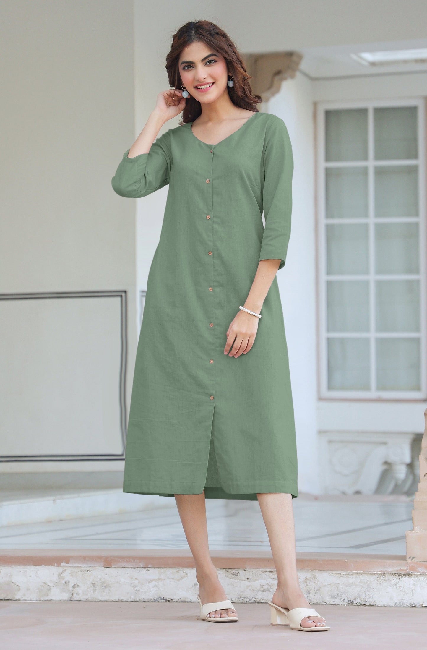 Janasya Light Cotton Solid Straight Dress
