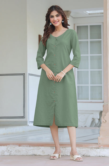 Janasya Light Cotton Solid Straight Dress