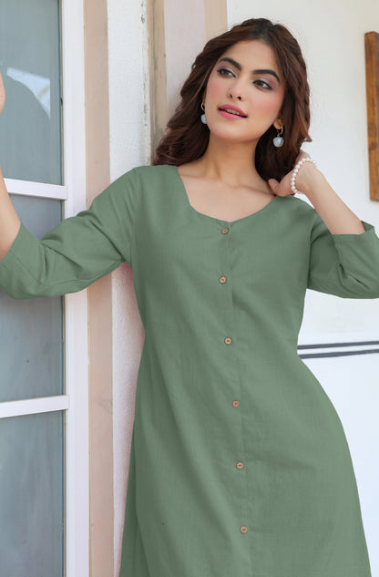 Janasya Light Cotton Solid Straight Dress