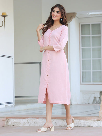 Janasya Light Cotton Solid A-Line Dress