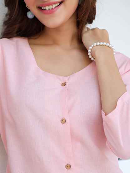Janasya Light Cotton Solid A-Line Dress