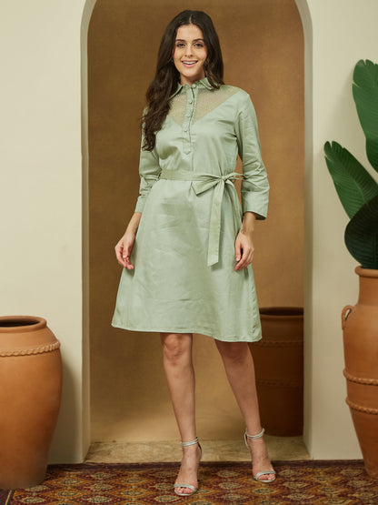 Janasya Light Cotton Yoke Design A-Line Dress