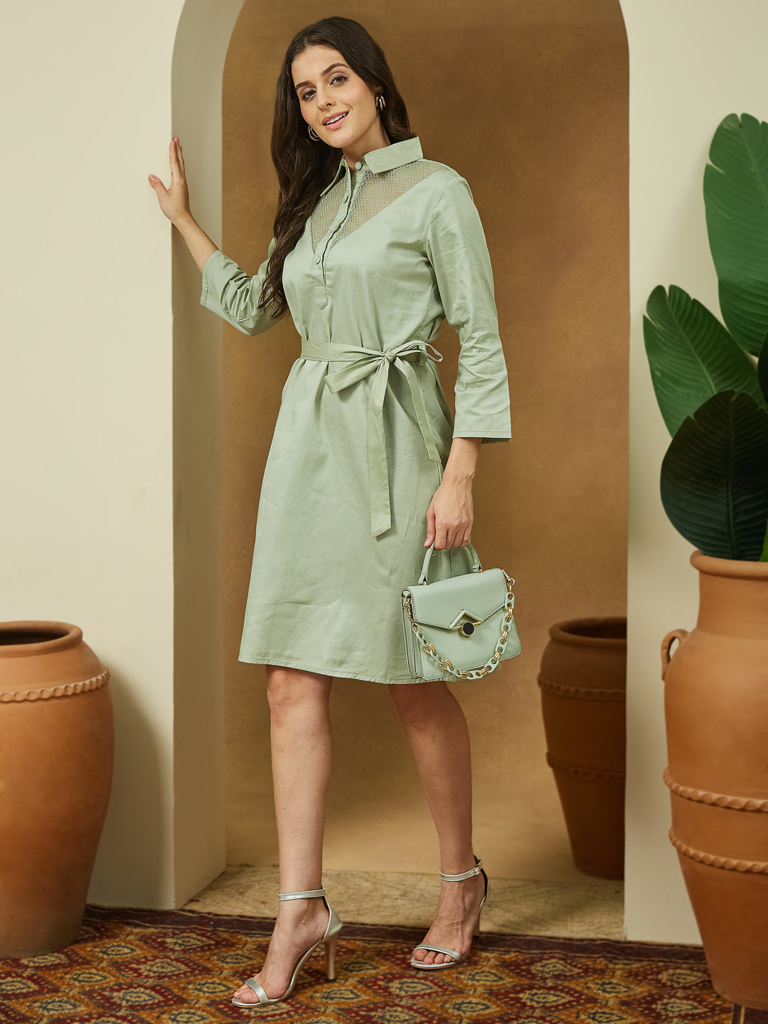 Janasya Light Cotton Yoke Design A-Line Dress
