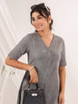 Janasya Dark Cotton Solid A-Line Dress