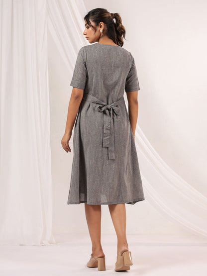 Janasya Dark Cotton Solid A-Line Dress