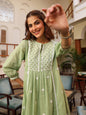 Janasya Light Cotton Embroidered A-Line Kurta Set