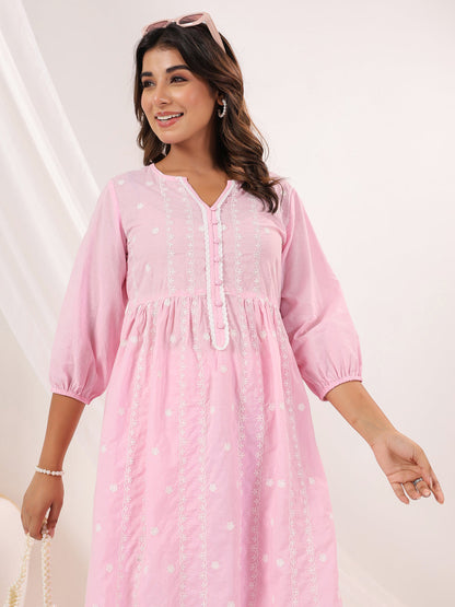 Janasya Light Cotton Embroidered A-Line Kurta Set