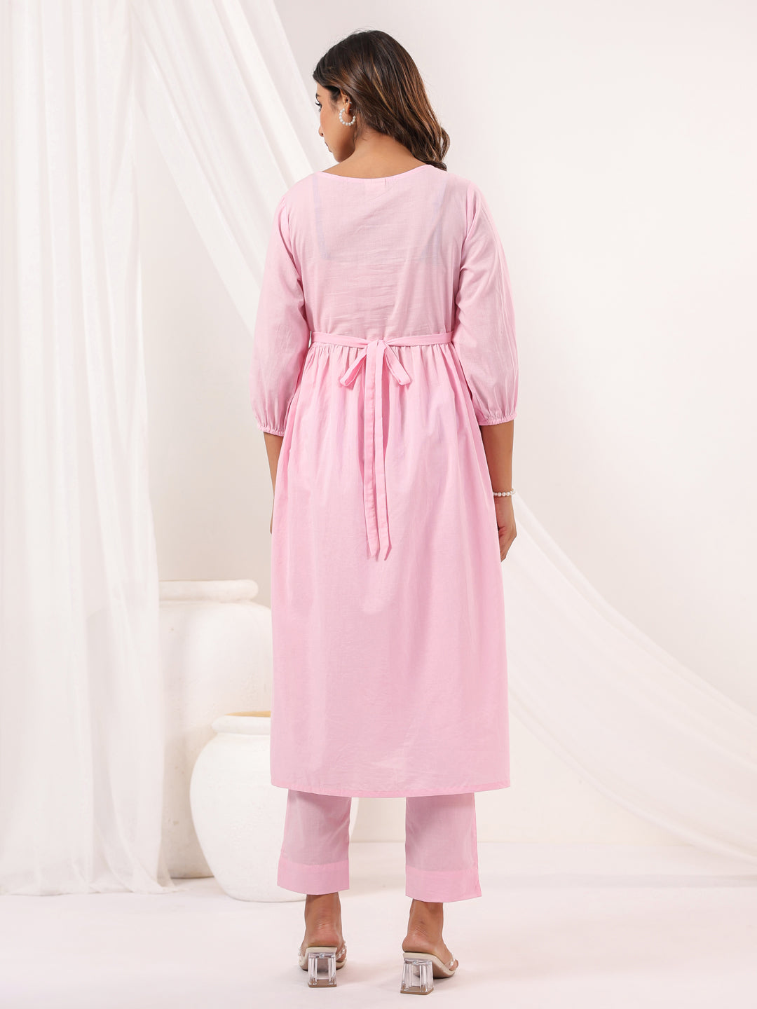 Janasya Light Cotton Embroidered A-Line Kurta Set