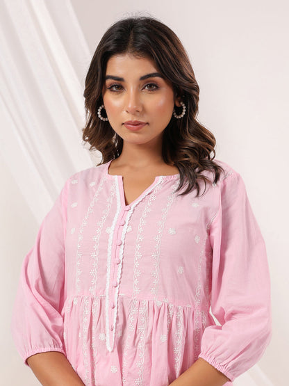 Janasya Light Cotton Embroidered A-Line Kurta Set