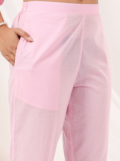 Janasya Light Cotton Embroidered A-Line Kurta Set