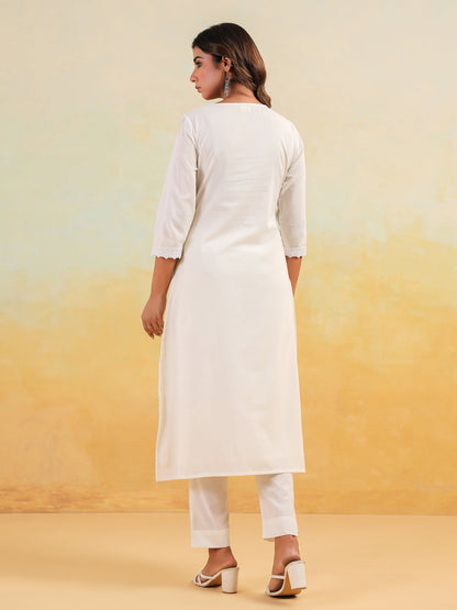 Janasya Light Cotton Embroidered Straight Kurta Set