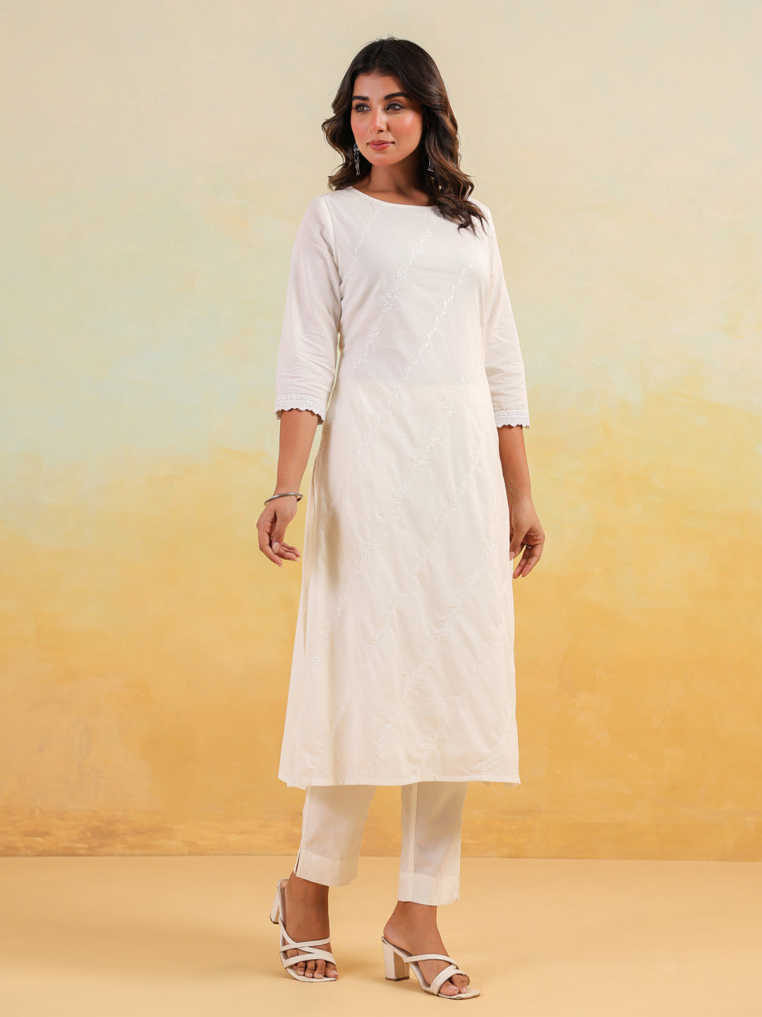 Janasya Light Cotton Embroidered Straight Kurta Set