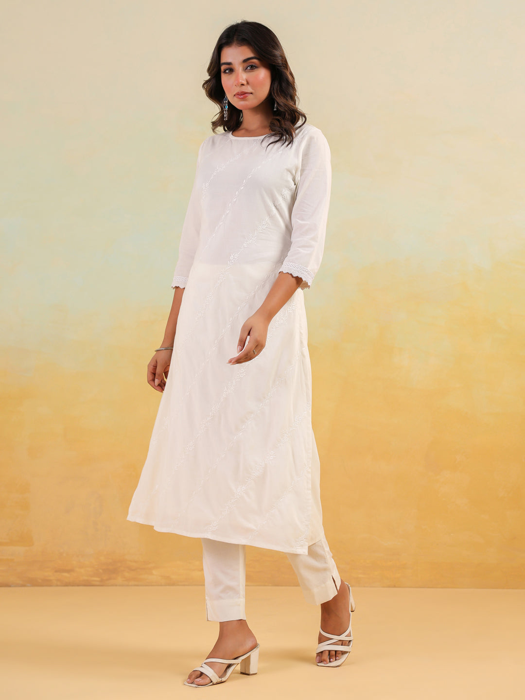 Janasya Light Cotton Embroidered Straight Kurta Set