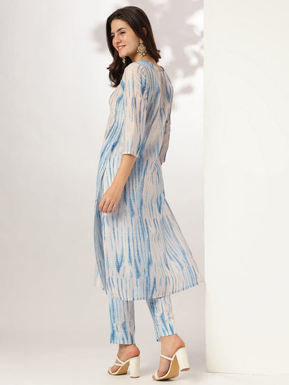 Janasya Light Silk Blend Tie & dye Straight Kurta Set