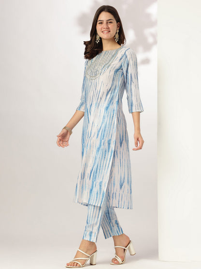 Janasya Light Silk Blend Tie & dye Straight Kurta Set