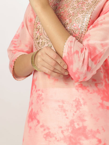 Janasya Light Silk Blend Tie & dye Straight Kurta Set
