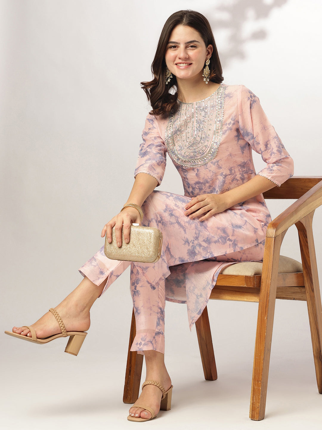 Janasya Light Silk Blend Tie & dye Straight Kurta Set