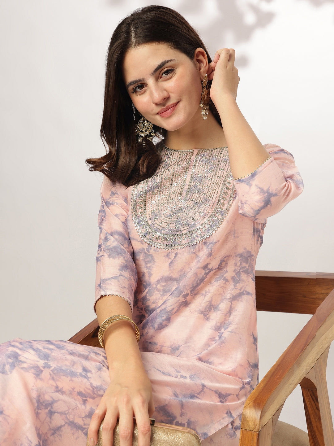 Janasya Light Silk Blend Tie & dye Straight Kurta Set