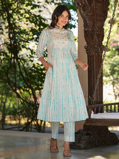 Janasya Light Cotton Tie & dye A-Line Kurta Set
