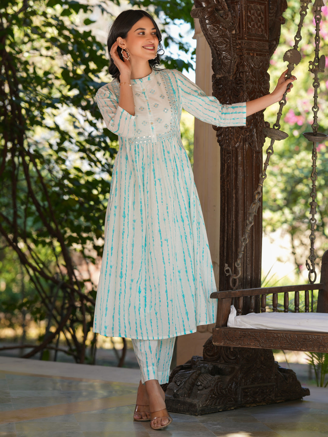 Janasya Light Cotton Tie & dye A-Line Kurta Set