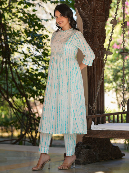 Janasya Light Cotton Tie & dye A-Line Kurta Set