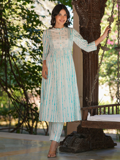 Janasya Light Cotton Tie & dye A-Line Kurta Set