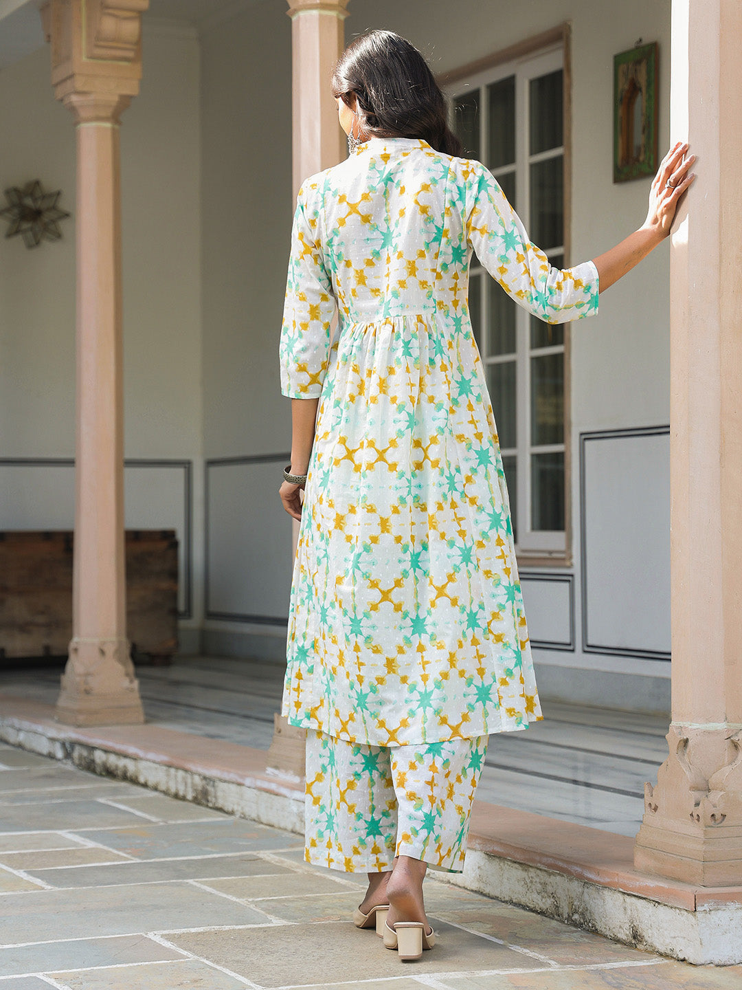 Janasya Light Cotton Abstract A-Line Kurta Set