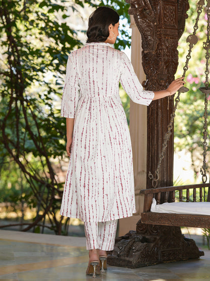 Janasya Light Cotton Tie & dye A-Line Kurta Set
