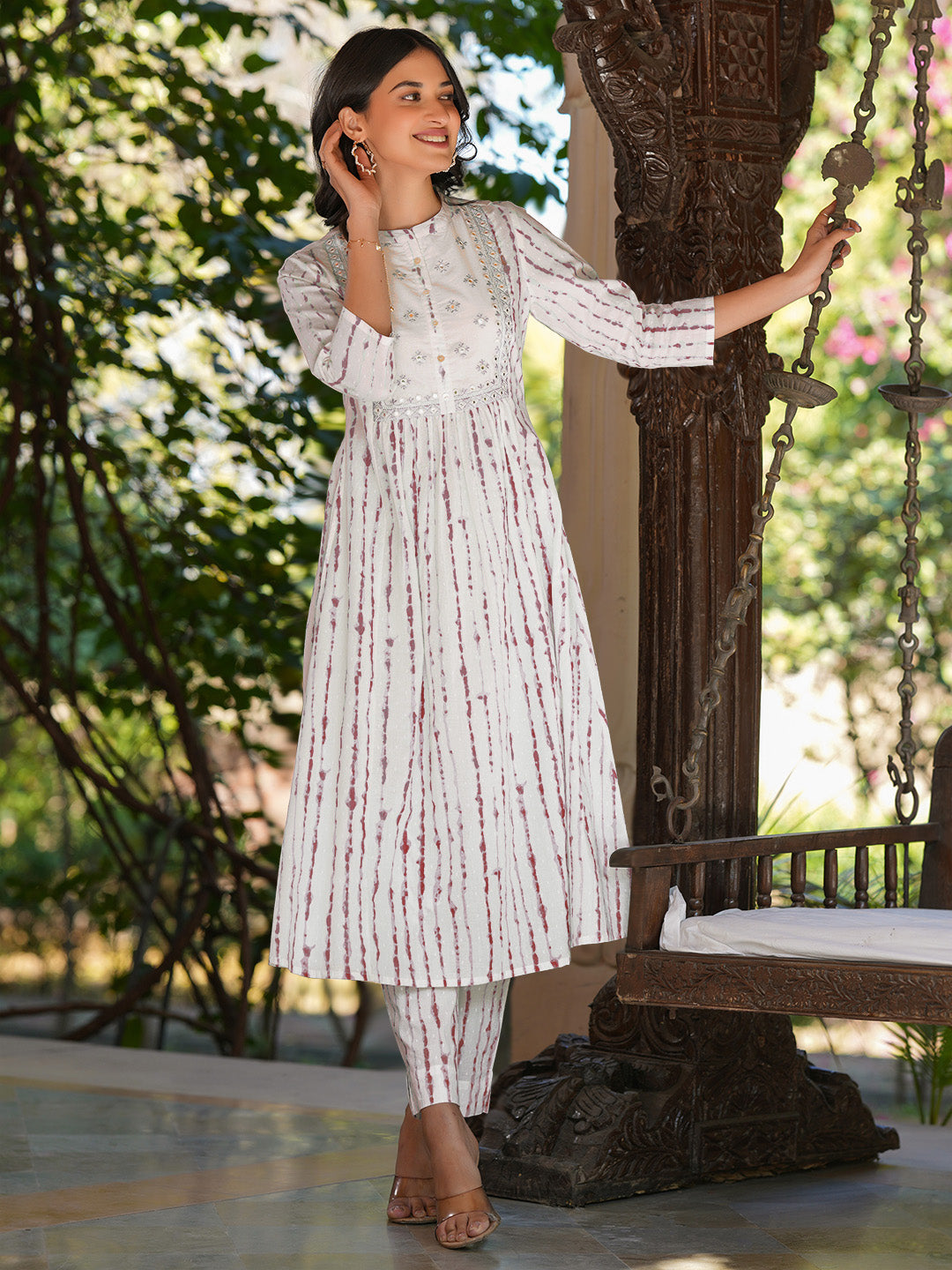 Janasya Light Cotton Tie & dye A-Line Kurta Set