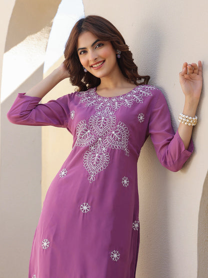 Janasya Dark Georgette Floral Straight Kurta