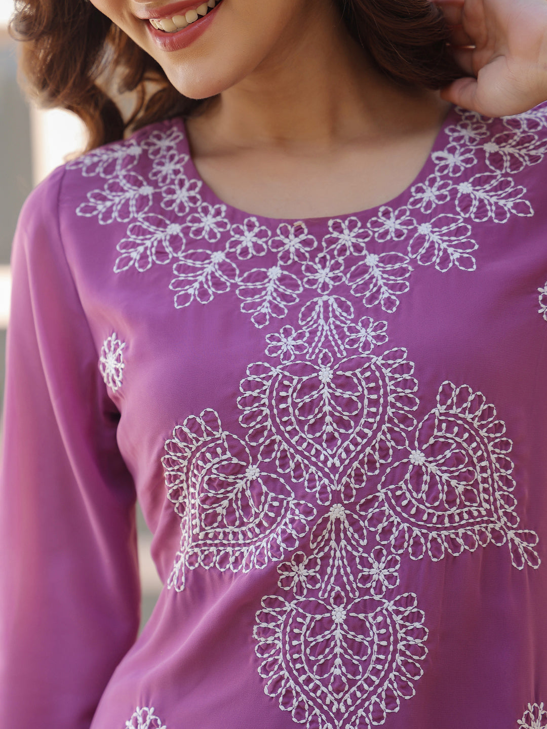 Janasya Dark Georgette Floral Straight Kurta